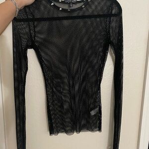 Current Mood Black Sheer Mesh Long-Sleeve Top